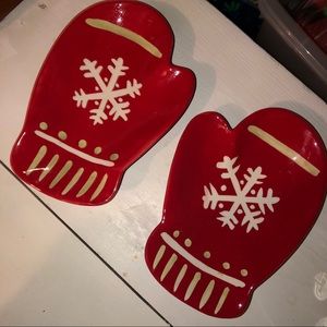 Hallmark ceramic Christmas mitten tray dishes